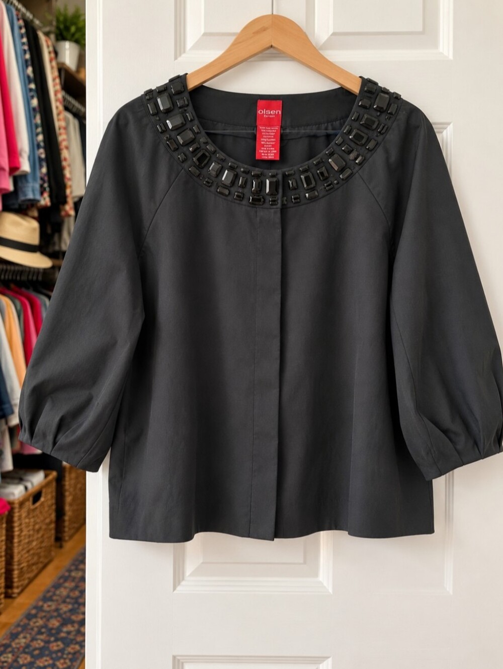 ✨ Olsen Europe Embellished Black Jacket/Top – Size 14✨
